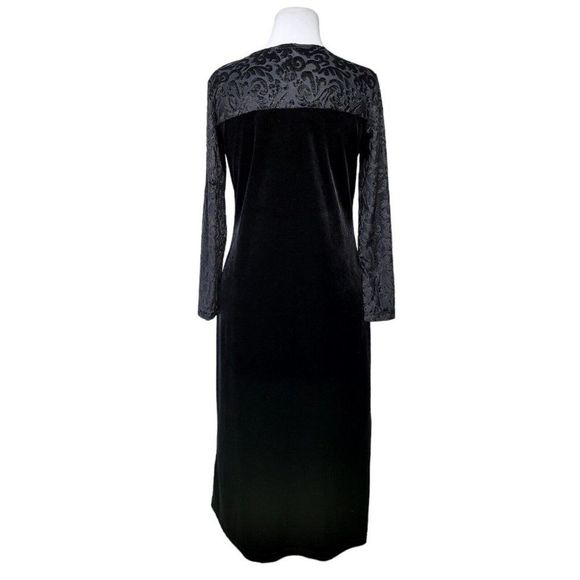 DVF The Color Authority M Black Velvet Burnout Floral Yoke L/S Goth Midi Dress - Picture 7 of 10